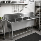 Thumbnail image #2 for John Boos Pro-Bowl 3PB1824-1D30R 16-Gauge 3-Compartment Stainless Steel Sink, 30-Inch Right Drainboard, 18 x 24 x 12-Inch Bowls