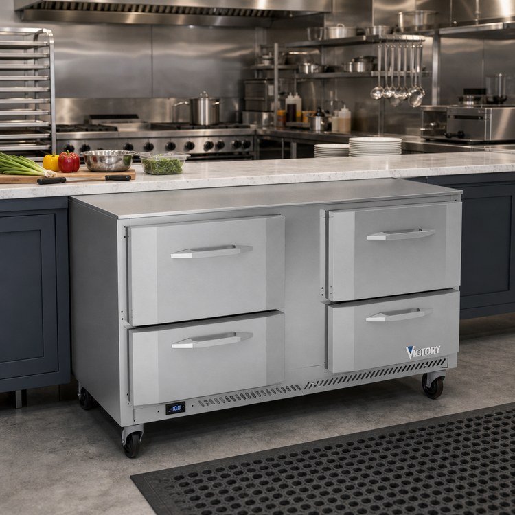 Product image #2 for Victory VUFD60HC-4 Two-Section 60-Inch Undercounter Freezer with 4 Drawers