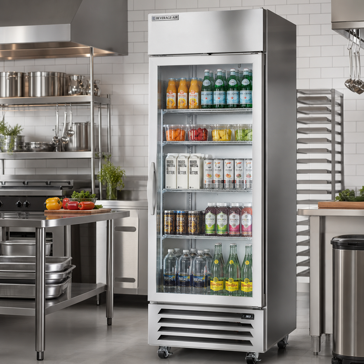 Product image #3 for Beverage Air Horizon Series 1-Section Reach-In Refrigerator with Right-Hand Hinged Glass Door, 19.08 Cu. Ft., Bottom-Mounted Self-Contained