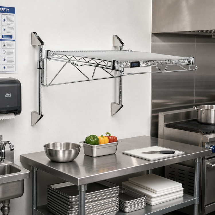Product image #2 for Quantum WC14-CB2130C Cantilever Single Shelf Wall-Mount Wire Shelving Unit, 30 x 21 Inches, Chrome Plated