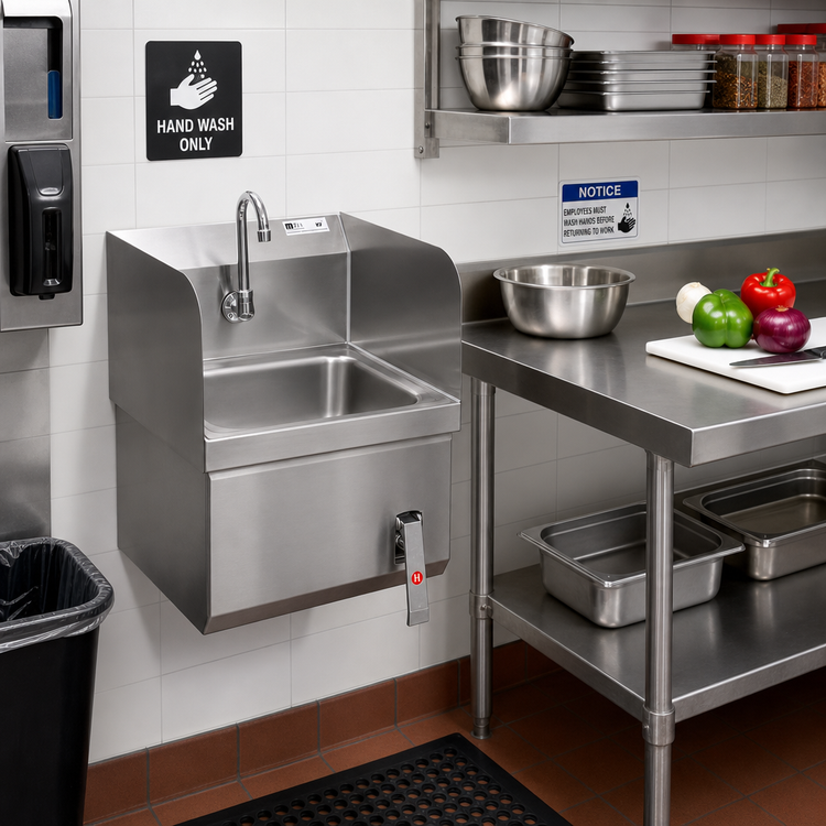 Product image #2 for Pro-Bowl Wall-Mount Stainless Steel Hand Sink with Apron, 14 x 10 x 5 Bowl, Knee Valve Faucet Included