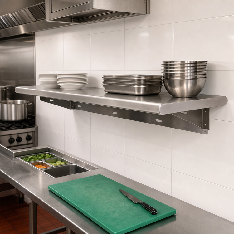Product image #2 for Advance Tabco 72" x 24" Stainless Steel Pass-Thru Shelf with Bull Nose Edges and Wall Mount Brackets