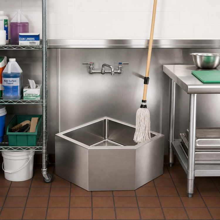 Product image #2 for Eagle Group Corner Floor-Mounted Mop Sink with Flush Edge, 24" x 24" x 8" Bowl