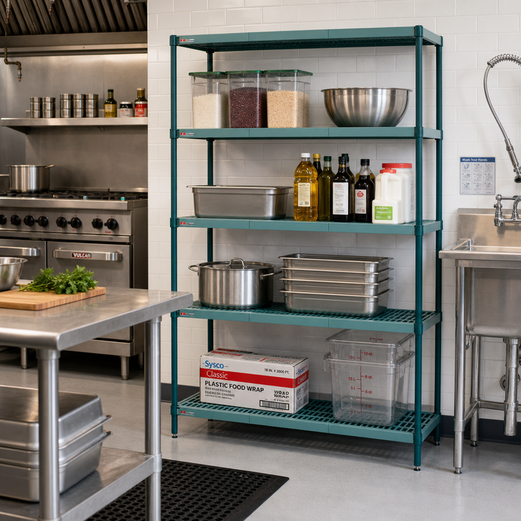 Product image #2 for Metro Super Erecta Pro 54 in. W x 18 in. D x 63 in. H 4-Shelf Stationary Polymer Shelving Starter Unit, Green
