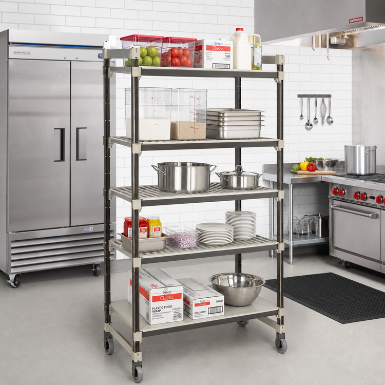 Product image #2 for Cambro Camshelving Elements XTRA 5-Tier High Density Top Rail Mobile Starter Shelving Unit, 21 x 48 x 80 Inches
