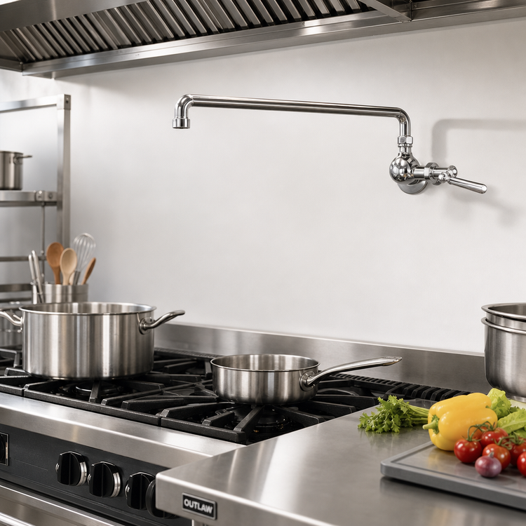 Product image #2 for Manual Wall-Mount Pot Filler Faucet with 16-Inch Swing Spout and Wrist Handle
