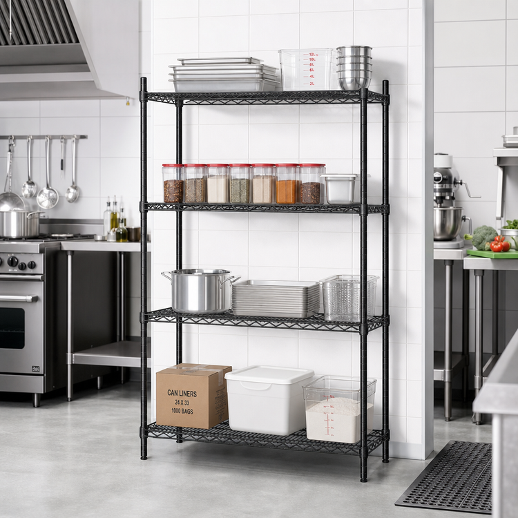 Product image #2 for Add-A-Shelf 4-Tier Stationary Wire Shelving Starter Unit, 48"W x 18"D x 63"H, Black Epoxy