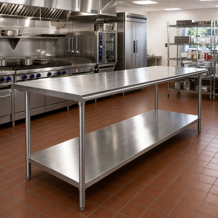 Product image #2 for Advance Tabco 144-Inch x 36-Inch Flat Top Stainless Steel Work Table with Undershelf
