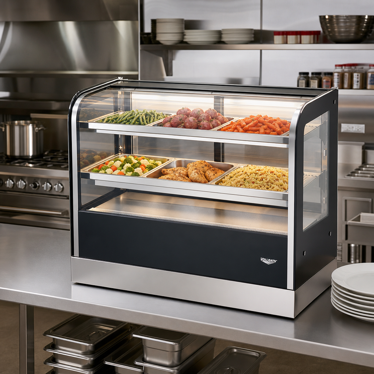 Product image #2 for Vollrath Heated Cubed Countertop Hot Food Display Case, Full Service, Straight Front Glass, 48 Inch
