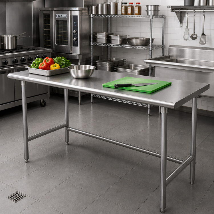 Product image #2 for Advance Tabco 60" x 24" 14-Gauge 304 Stainless Steel Flat Top Open Base Work Table