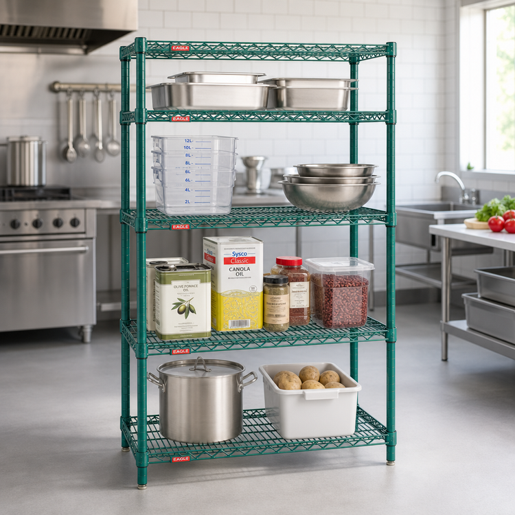 Product image #2 for Eagle Valu-Gard 4-Tier Wire Shelving Starter Unit, 36W x 24D x 74H, Green Epoxy