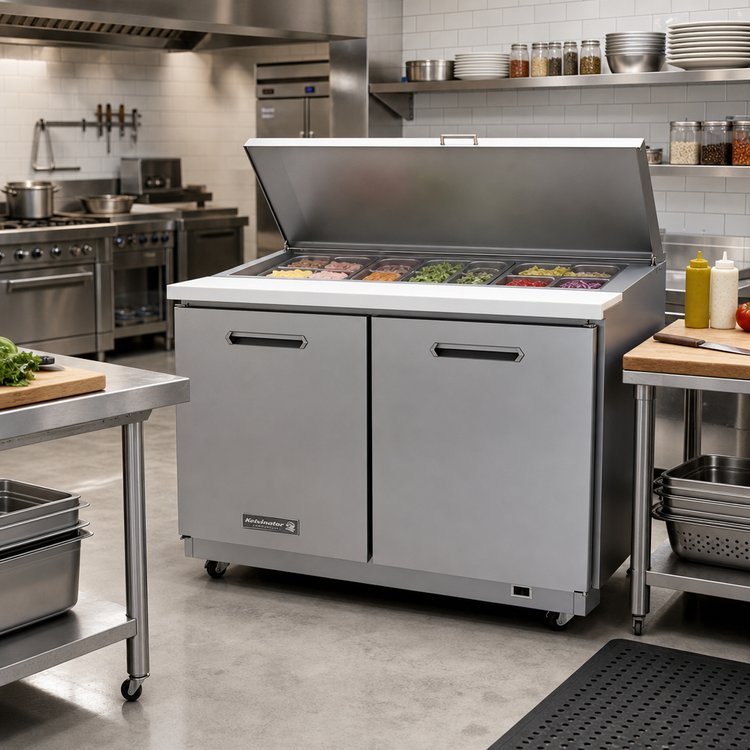 Product image #3 for Kelvinator Commercial KCHST48.12 48-1/4-Inch Two-Section Sandwich/Salad Prep Table, Self-Contained, 12 1/6-Pan Capacity