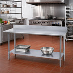 Thumbnail image #2 for Duke Manufacturing 416-30120-5R Stainless Steel Work Table, 120 x 30 in, 5 in Riser, 16-Gauge 400-Series Top, Galvanized Undershelf