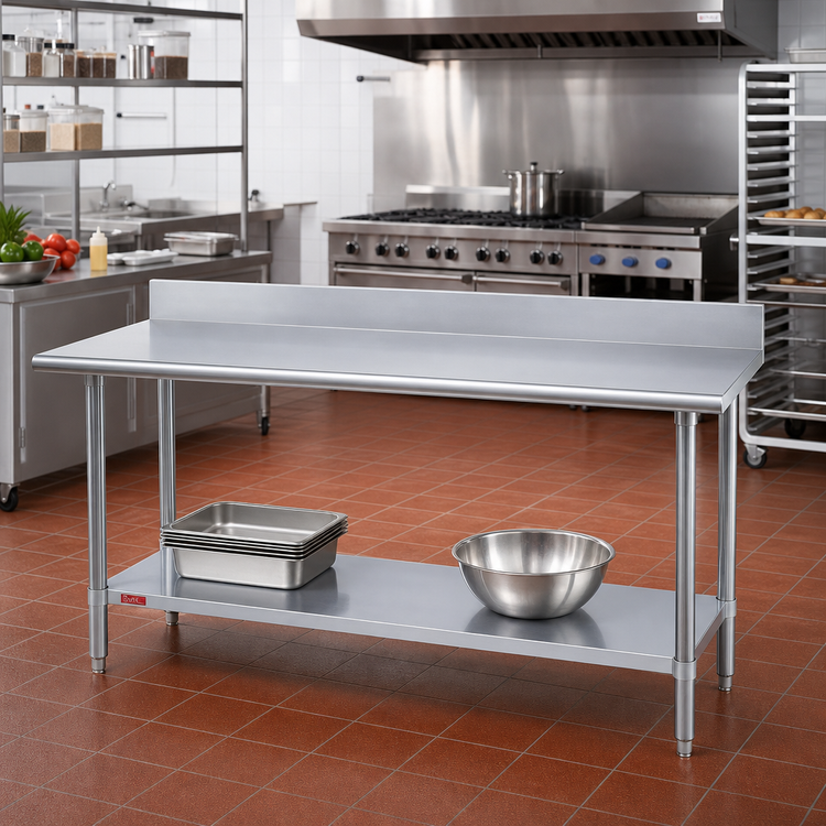 Product image #2 for Duke Standard 416-Series Stainless Steel Work Table with 5-Inch Riser and Galvanized Undershelf, 120 x 30 Inches