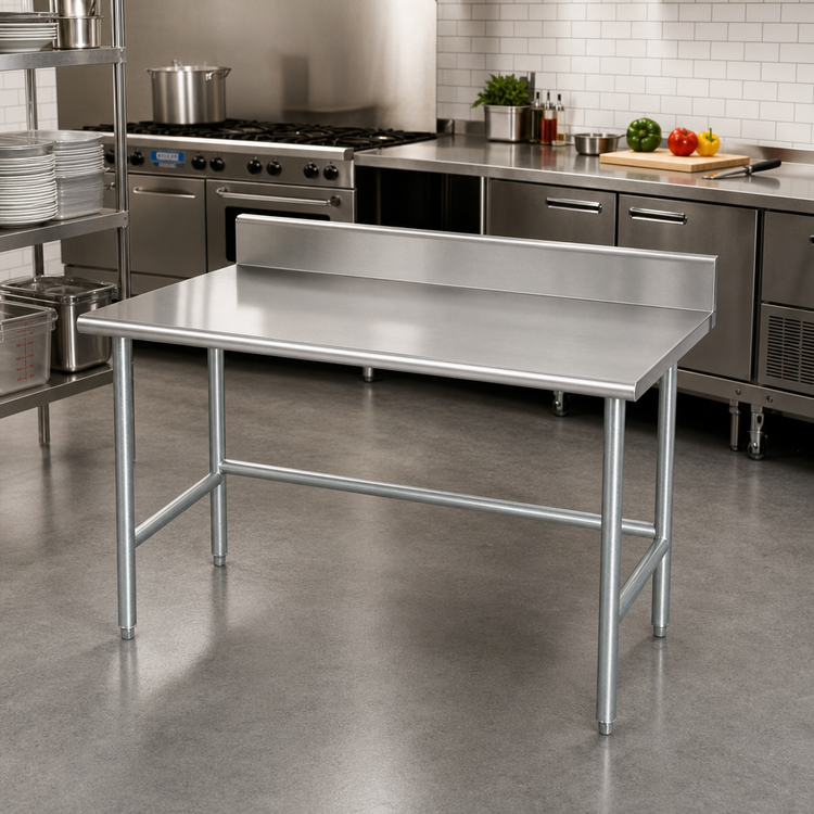 Product image #2 for Advance Tabco TKMG-305 60" x 30" 16-Gauge 304 Stainless Steel Work Table with 5" Backsplash and Open Galvanized Base