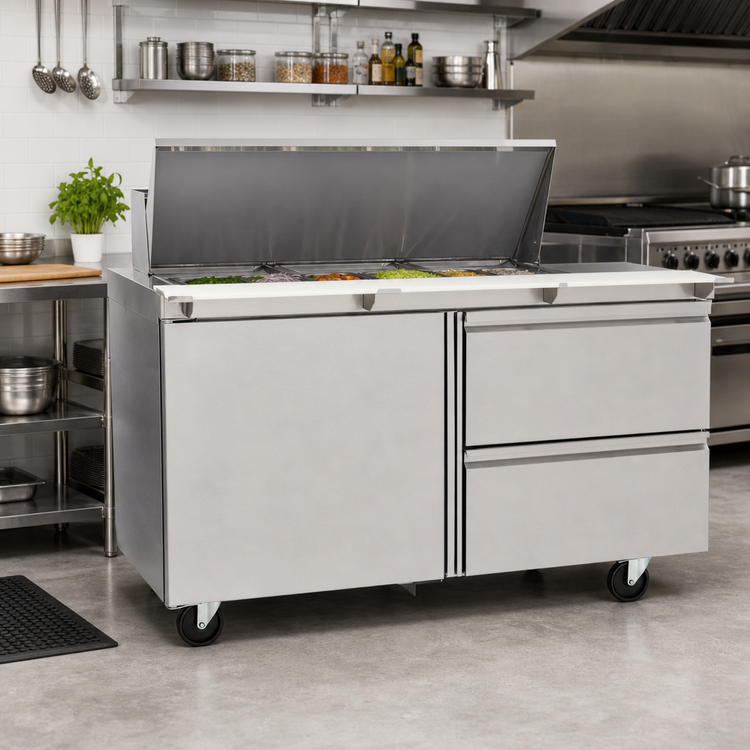 Product image #3 for Delfield Mega Top 60-Inch Two-Section Sandwich/Salad Prep Table Refrigerator with 18-Pan Top