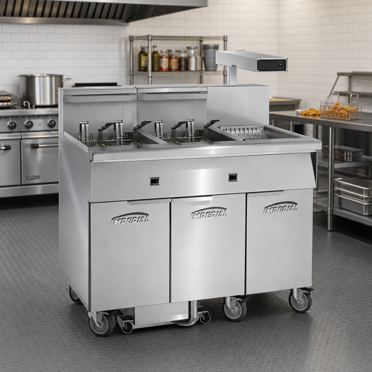 Product image #2 for Imperial 6-Battery Electric Floor Fryer with Built-In Filter System and Dump Station, 75 lb. Per Tank
