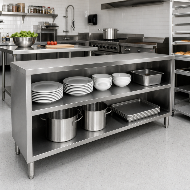Product image #2 for John Boos 84-Inch Open Front Stainless Steel Dish Cabinet with Mid-Shelf