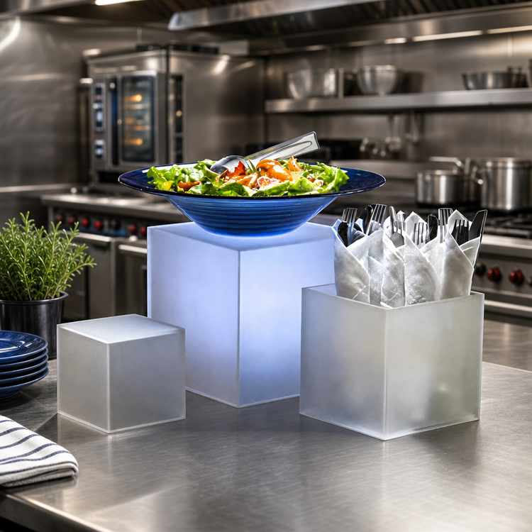 Product image #2 for American Metalcraft 3-Piece Frosted Acrylic Cube Riser Set with 5-Inch, 7-Inch, and 9-Inch Square Risers