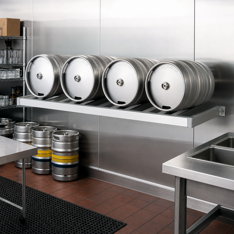 Product image #2 for New Age 80-Inch Aluminum T-Bar Keg Shelf, Holds 4 Half-Barrel or 13 Sixth-Barrel Kegs