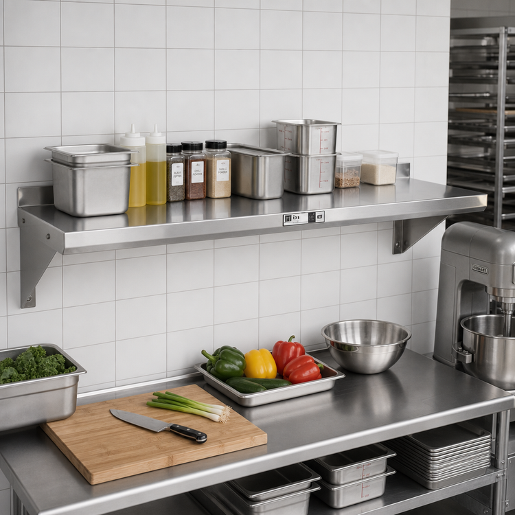 Product image #2 for John Boos Stallion Wall-Mounted Stainless Steel Shelf with Rear Up-Turn and Safety Edge, 72 x 16 Inches