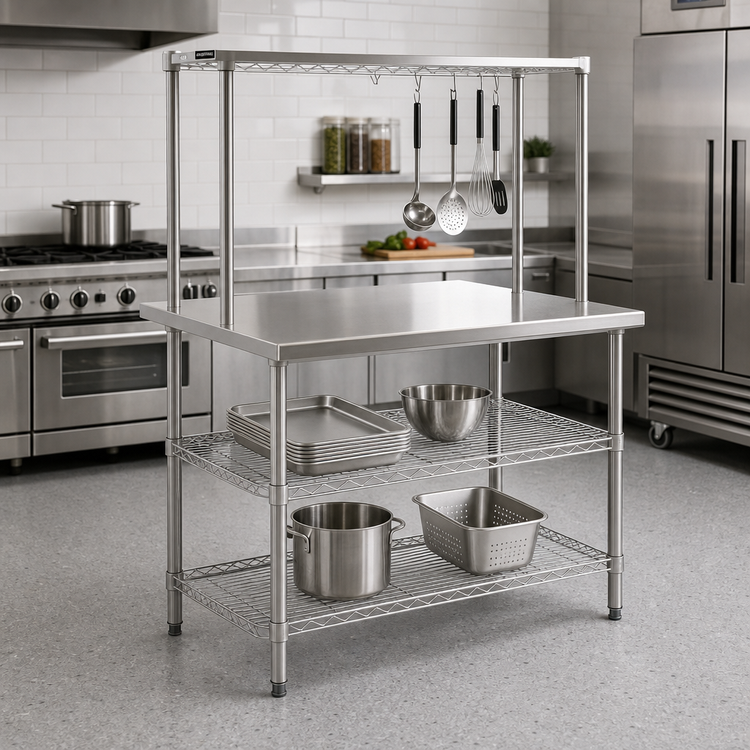 Product image #2 for AdjusTable 36" x 30" x 54-1/2" One-Tier Stainless Steel Work Surface System with Overshelf and 2 Undershelves