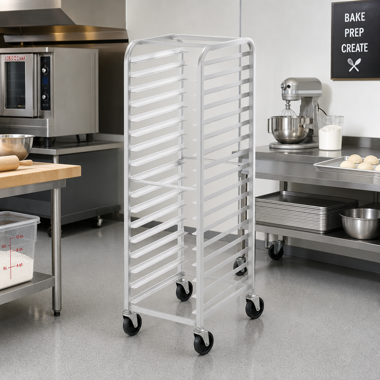 Product image #2 for Channel Manufacturing 416AC Economy All-Welded Aluminum Side-Load Bun Pan Rack with 5-Inch Swivel Stem Casters