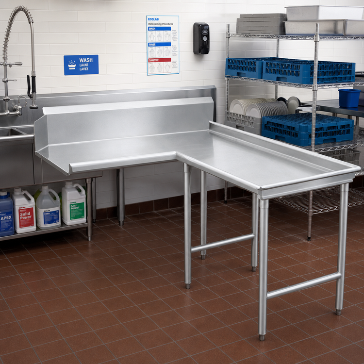 Product image #2 for Advance Tabco Island-Clean L-Shaped Right-Hand Dishtable, 71-Inch, 14 Gauge 304 Stainless Steel