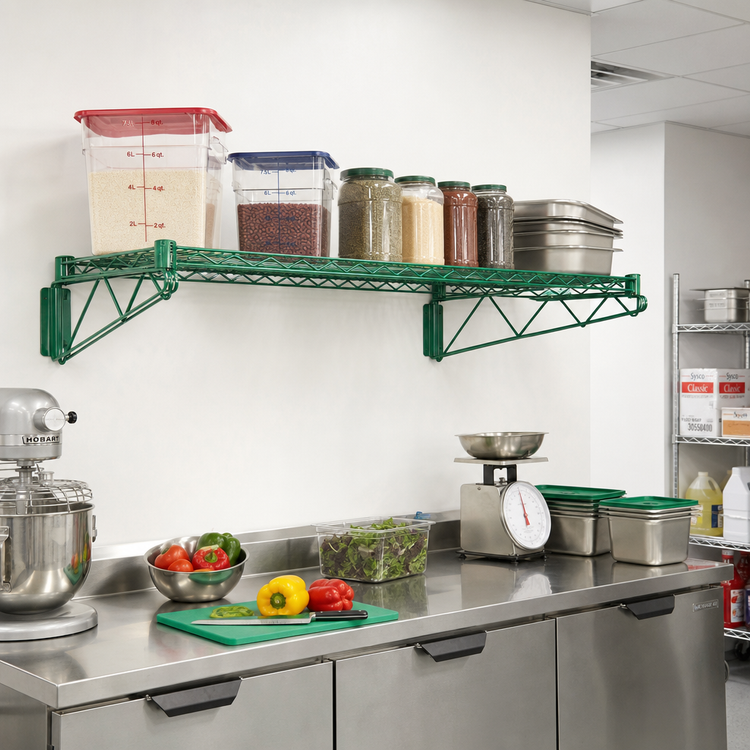Product image #2 for Quantum Wall-Mount Cantilever Wire Shelf Kit, 54 x 18 Inches, Green Epoxy Finish