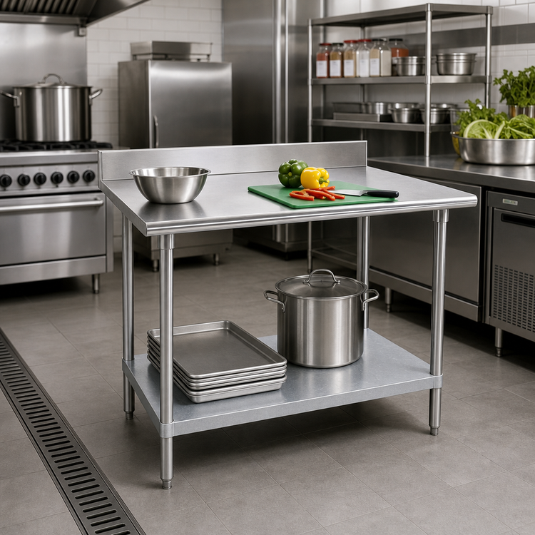 Product image #2 for Advance Tabco KMG-240 30-Inch W x 24-Inch D Stainless Steel Work Table with 5-Inch Backsplash and Galvanized Undershelf
