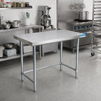Thumbnail image #2 for BK Resources SVTOB-4824 48" x 24" Open Base Flat Top Stainless Steel Work Table, 18-Gauge 430 Top, Adjustable Legs