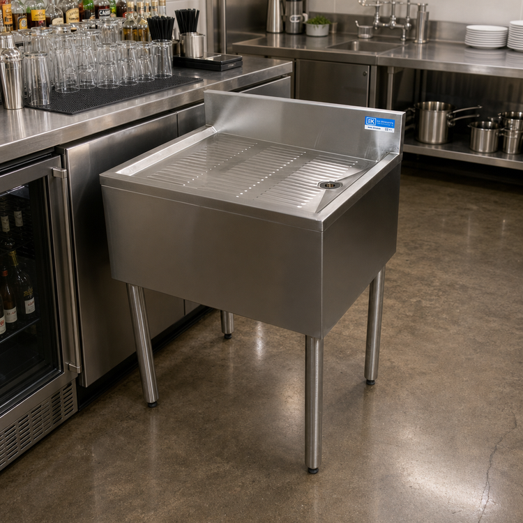 Product image #3 for BK Resources Freestanding Stainless Steel 36-Inch x 21-1/4-Inch Underbar Drain Board with Included Drain