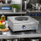 Thumbnail image #2 for Imperial (Middleby) IHPA-1-12-E Electric Countertop Hot Plate, 12-Inch, 1 Round Solid Element, Infinite Controls, Stainless Steel, 4-Inch Legs