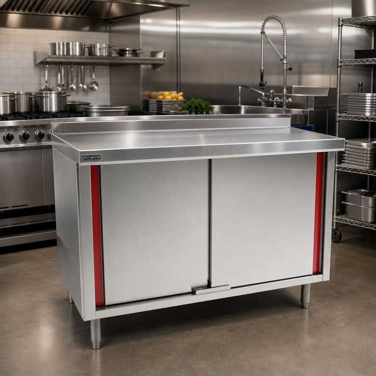 Product image #2 for Spec-Master Marine Series Enclosed Stainless Steel Work Table with Cabinet Base and Hinged Doors, 84 x 30 Inches