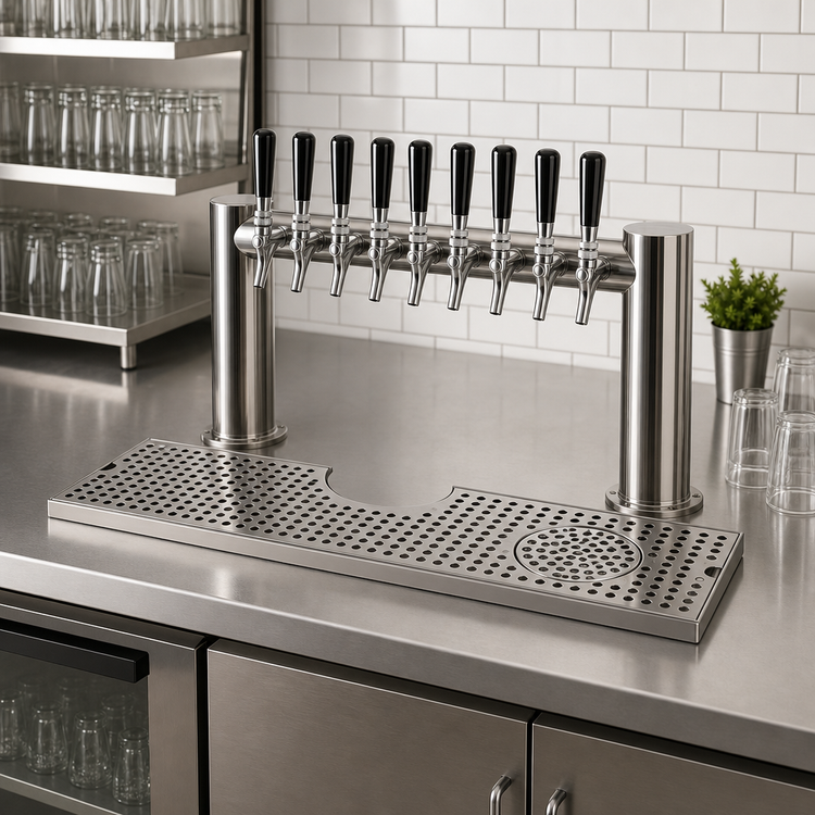 Product image #2 for Micro Matic Surface Mount Stainless Steel Drip Tray Trough with Integral Glass Rinser for Metropolis T Draft Towers, 34-Inch