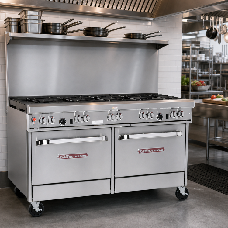 Product image #2 for Southbend Ultimate 60-Inch Gas Restaurant Range with 9 Burners, Convection Oven and Cabinet Base