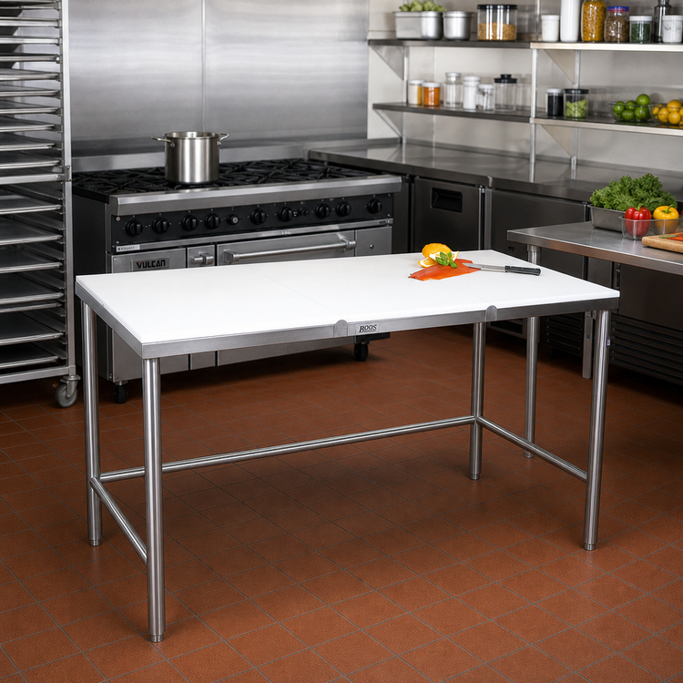 Product image #2 for John Boos 48" x 36" Trimming Table with 3/4" Reversible Poly Top and Stainless Steel Open Base
