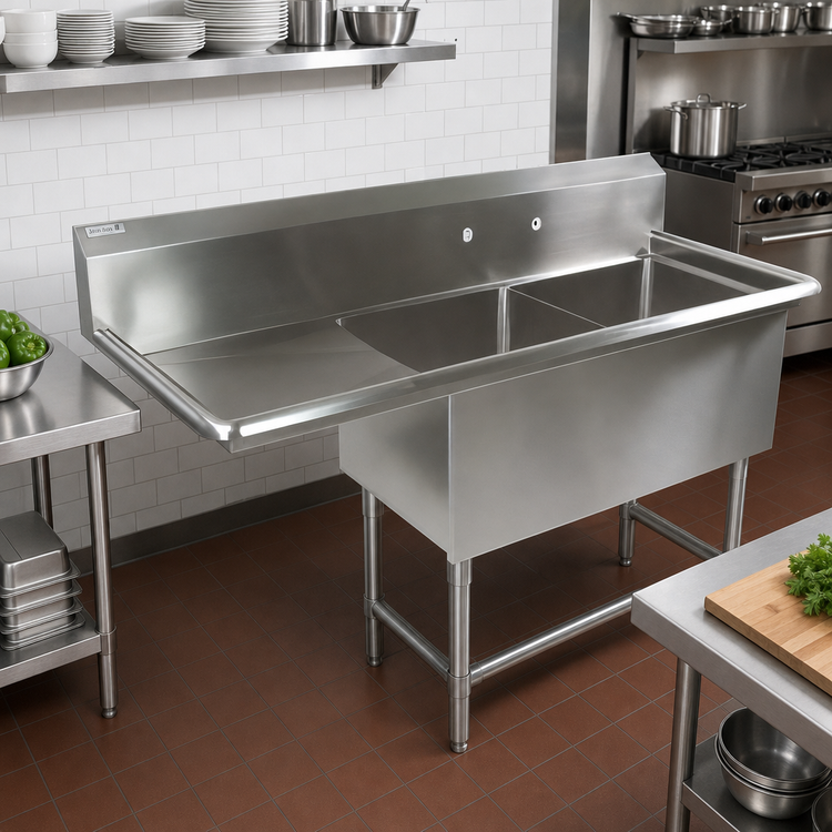 Product image #2 for John Boos Pro-Bowl 2-Compartment Floor Model Sink with Left Drainboard, 76-3/16" W x 29-1/2" D