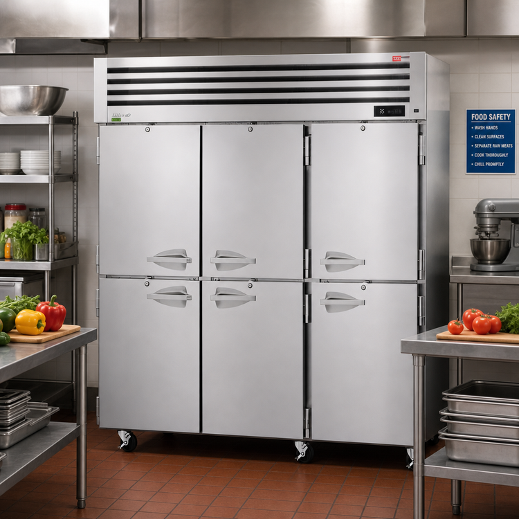 Product image #2 for Turbo Air PRO Series Three-Section Reach-In Refrigerator, 74.78 Cu. Ft., 6 Solid Half Doors