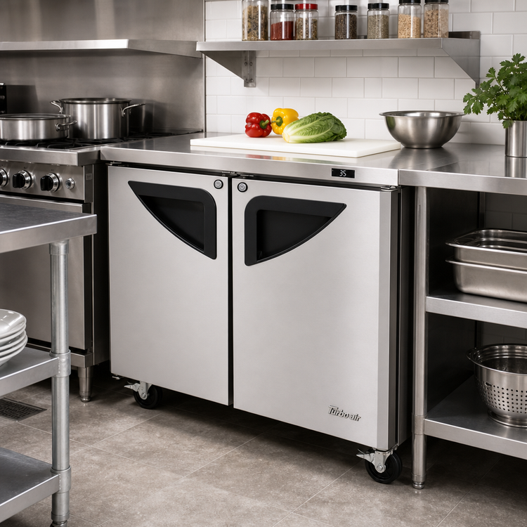 Product image #2 for Turbo Air Super Deluxe 36-1/4 Inch Two-Section Undercounter Refrigerator with Solid Swing Doors