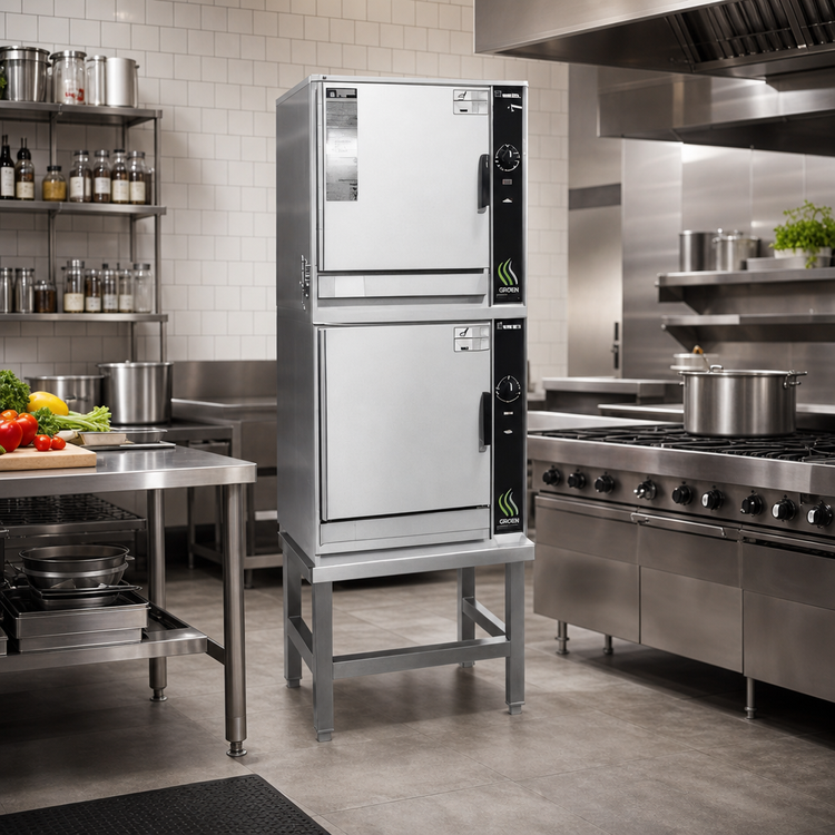 Product image #2 for Groen HyperSteam Double-Stacked Electric Convection Steamer, Stand-Mounted, 2 Compartments, 5-Pan Capacity per Compartment
