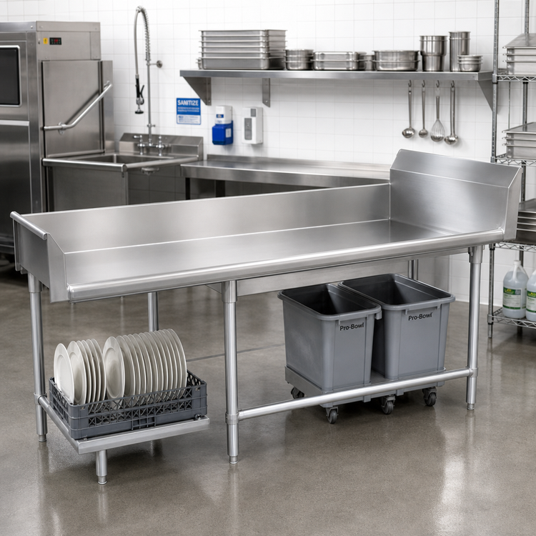 Product image #2 for Pro-Bowl Clean Straight Dishtable, 120-Inch x 30-Inch, Left-to-Right, 14-Gauge 300 Series Stainless Steel