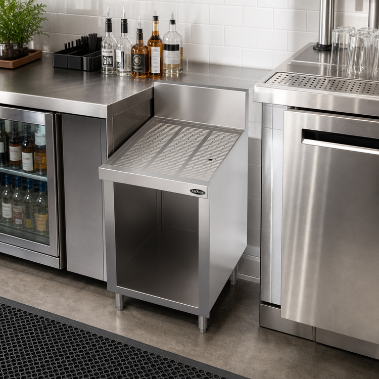 Product image #2 for Krowne Royal Series Freestanding Underbar Drainboard with Open Cabinet Base, 18"W x 24"D, Stainless Steel