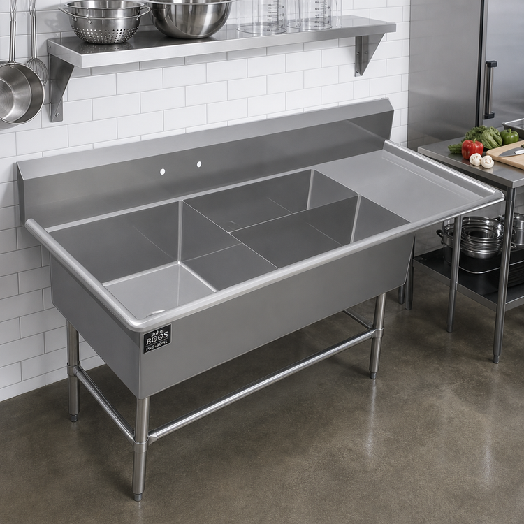 Product image #2 for John Boos Pro-Bowl 3-Compartment Stainless Steel Platter Sink with Right Drainboard