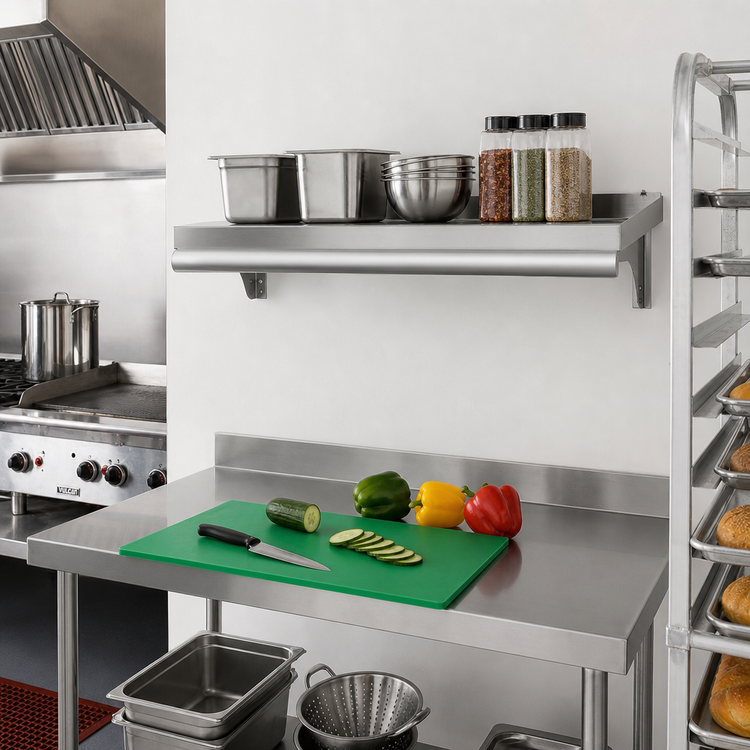 Product image #2 for Eagle Snap-n-Slide 36-Inch x 15-Inch Wall-Mounted Shelf, 16-Gauge 304 Stainless Steel, Rolled Front Edge
