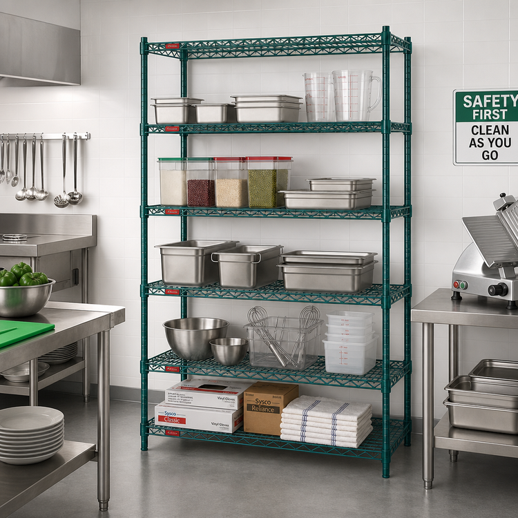 Product image #2 for Eagle Group Valu-Gard 5-Tier Stationary Wire Shelving Starter Unit, 48 W x 21 D x 86 H, Green Epoxy