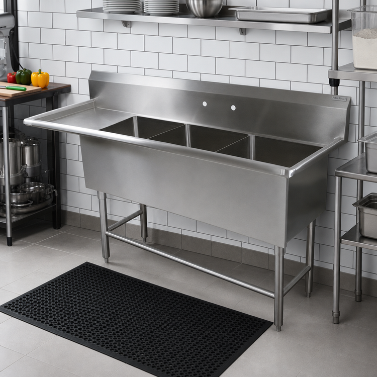 Product image #2 for John Boos Pro-Bowl 3-Compartment Stainless Steel Sink with 30-Inch Left Drainboard, 16 Gauge