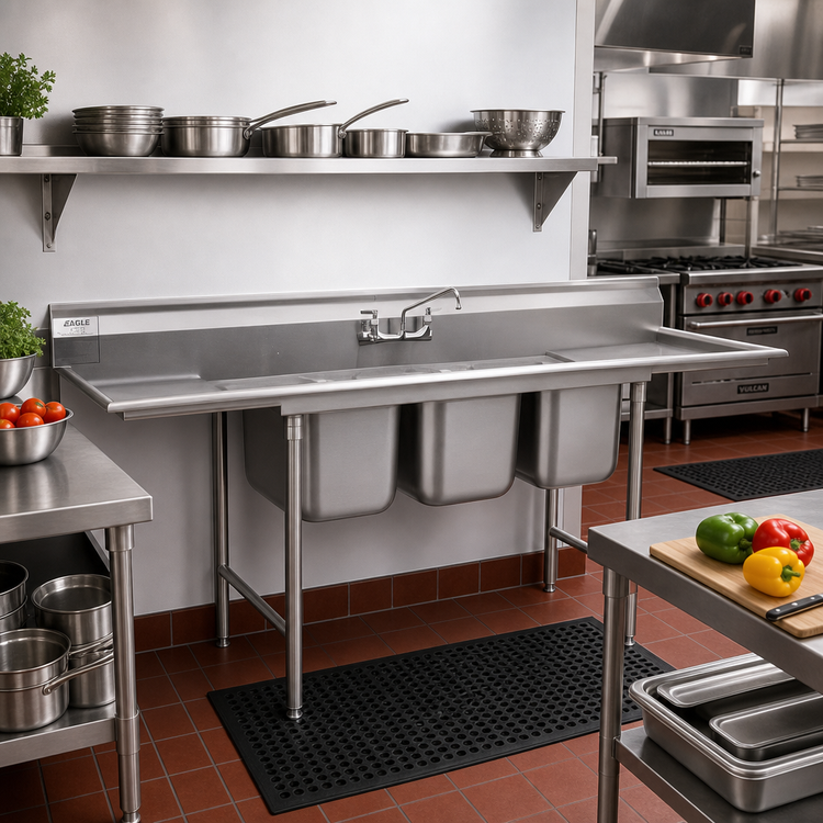 Product image #2 for Eagle Group 314 Series 3-Compartment Sink with 24-Inch Right Drainboard, 304 Stainless Steel
