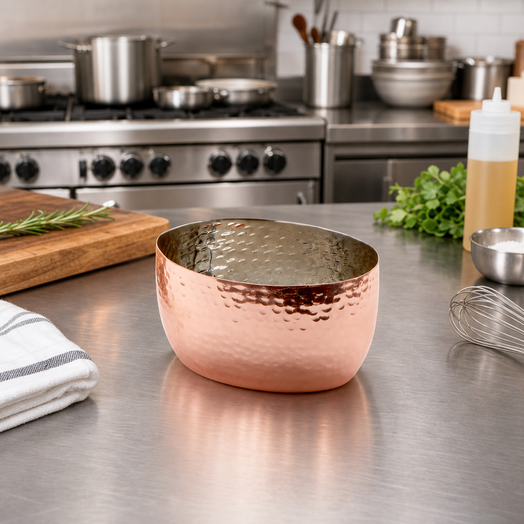 Product image #2 for 8 oz. Oval Hammered Copper Sauce Cup with Stainless Steel Interior