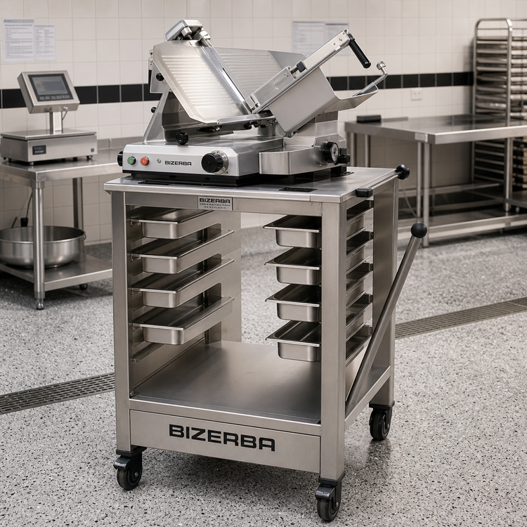 Product image #2 for Bizerba Mobile Stainless Steel Slicer Equipment Stand with Undershelf and Pan Storage